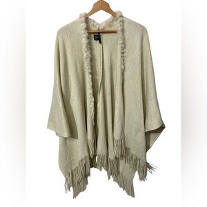 #FF1- fur trim poncho sweater cover up shall